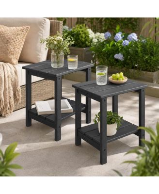 Set of 2 HDPE Side Table – 18" 2-Tier Outdoor End Table, Weather Resistant for Patio, Deck or Poolside