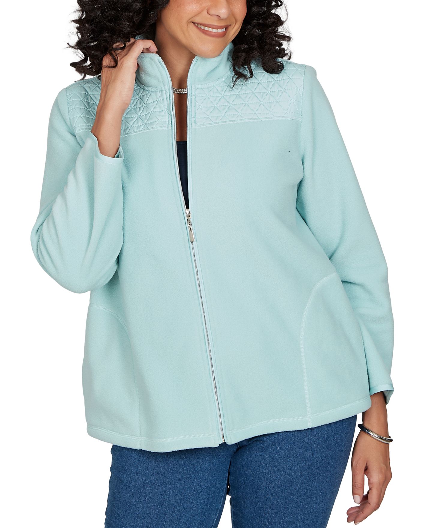Женская куртка Alfred Dunner Petite Classic Quilted Zip Front Knit, цвет: Морская пена — фото 6