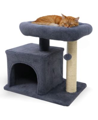 Small Cat Tree with Padded Top Perch Bottom Condo and Sisal Scratching Posts