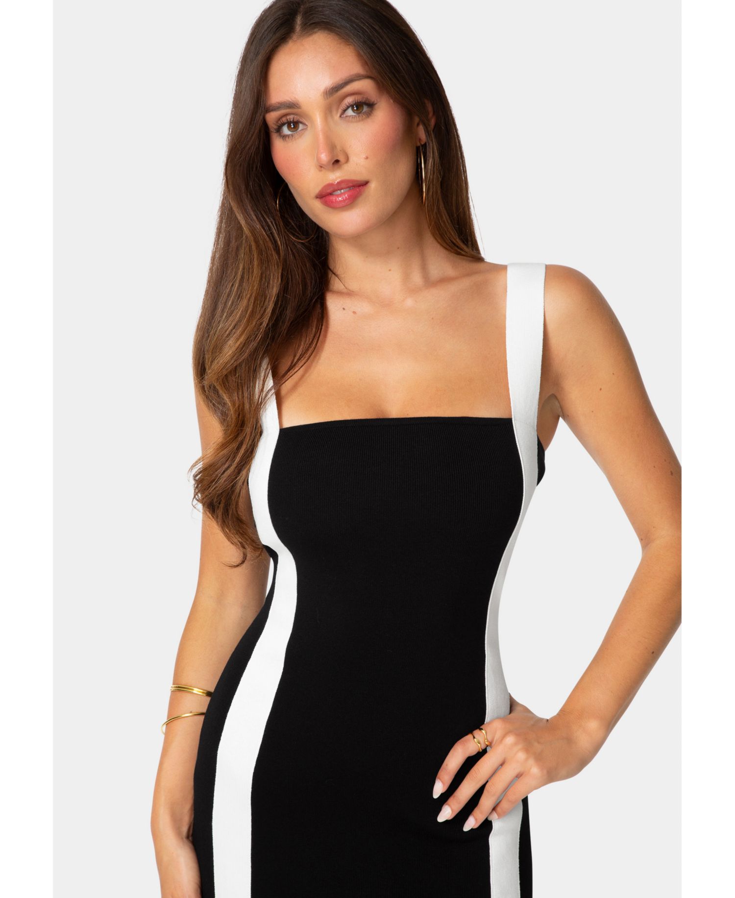 Women's Colorblock Square-Neck Midi Dress