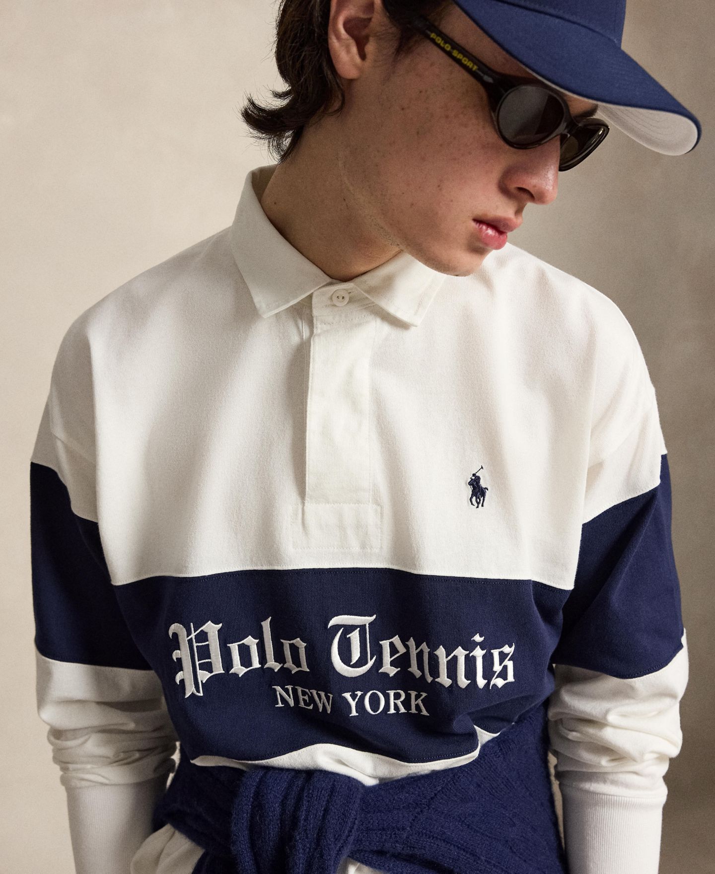Мужское поло Polo Ralph Lauren US Open Tennis Rugby Polo Shirt, цвет: Белый / Тёмно-синий — фото 3