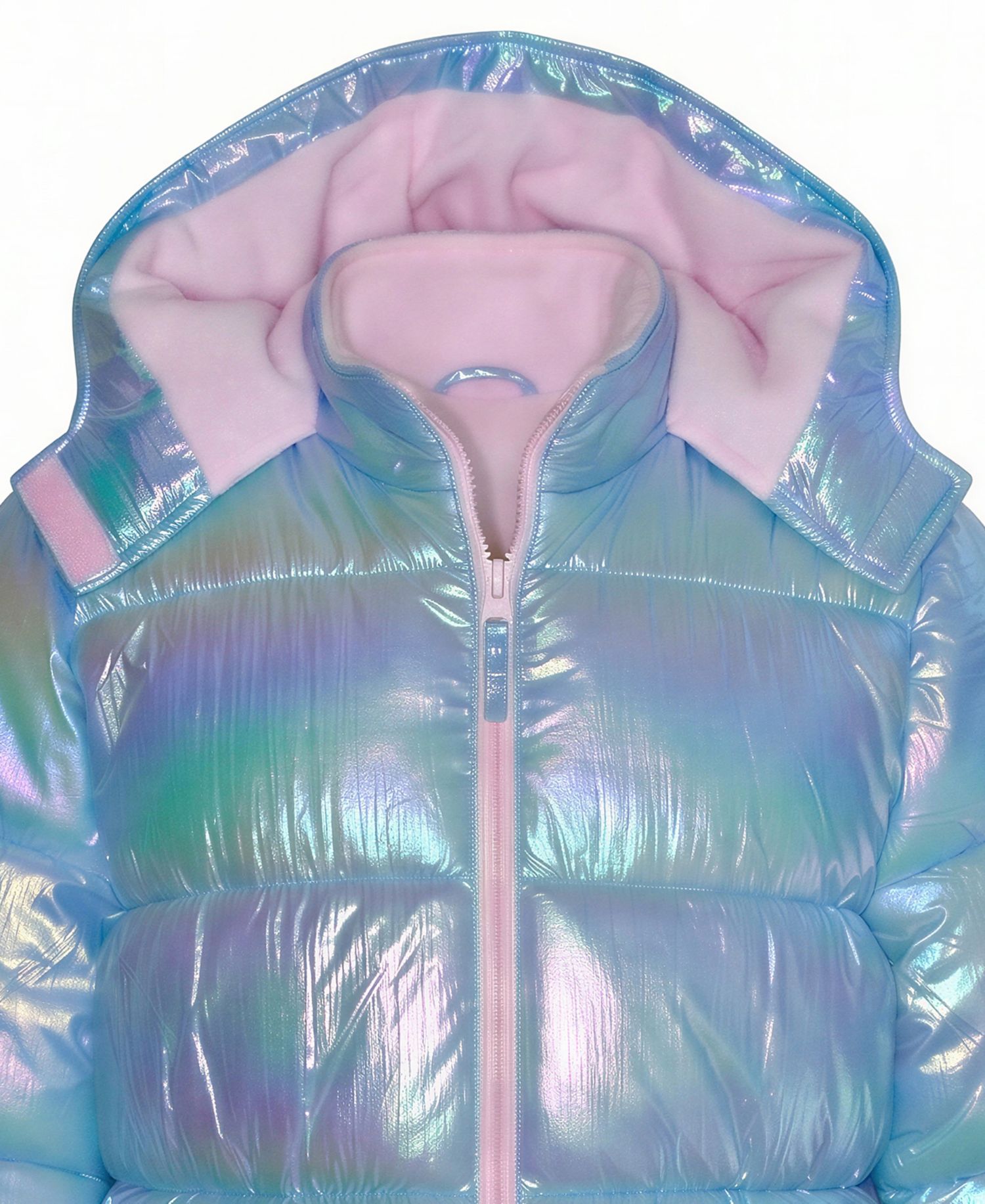 Girls' 5-16 Iridescent Puffer Jacket with Knit Hat, 2-Piece Set