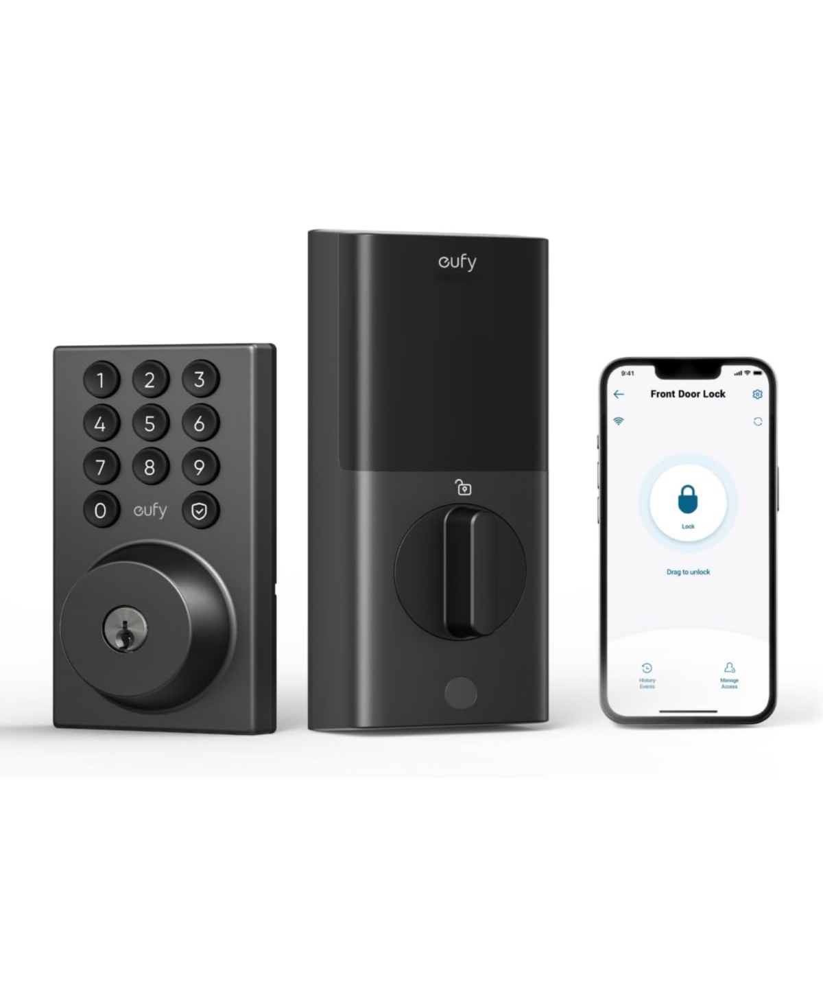 eufy Smart Lock C30, Keyless Wi-Fi Deadbolt, No Bridge, Easy Install, App Control, Reliable Power, Bhma Grade3 - Black