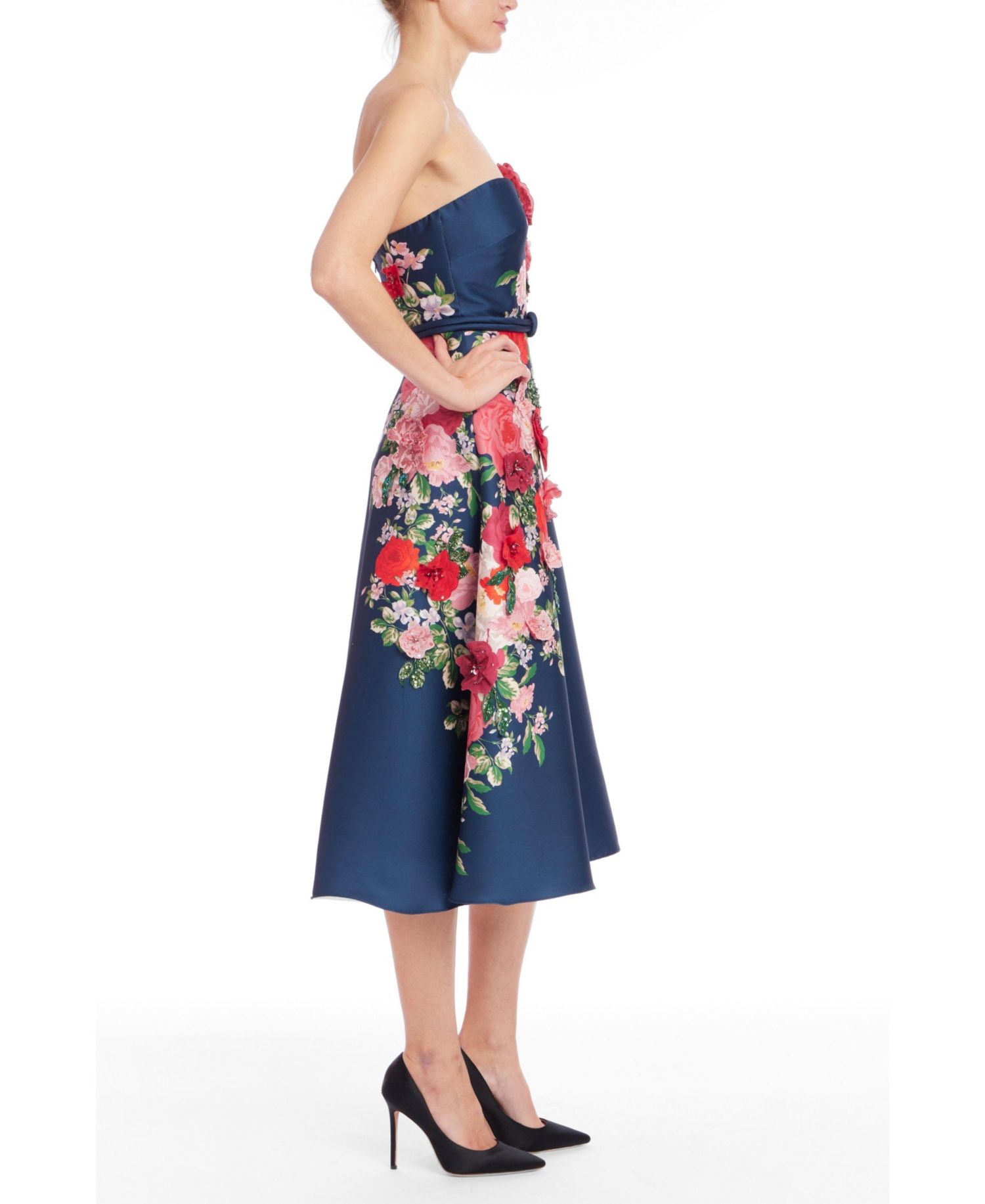 Women's Placed Print Strapless Floral-Print Midi Dress