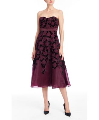 Women's Strapless Floral A-Line Midi Dress