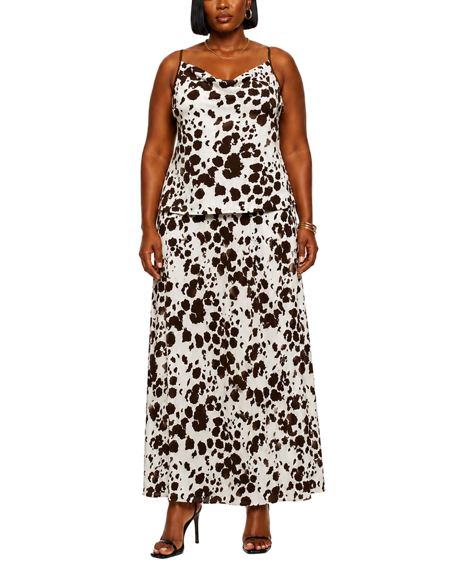 Plus Size Cow Print Elastic Waist Maxi Skirt