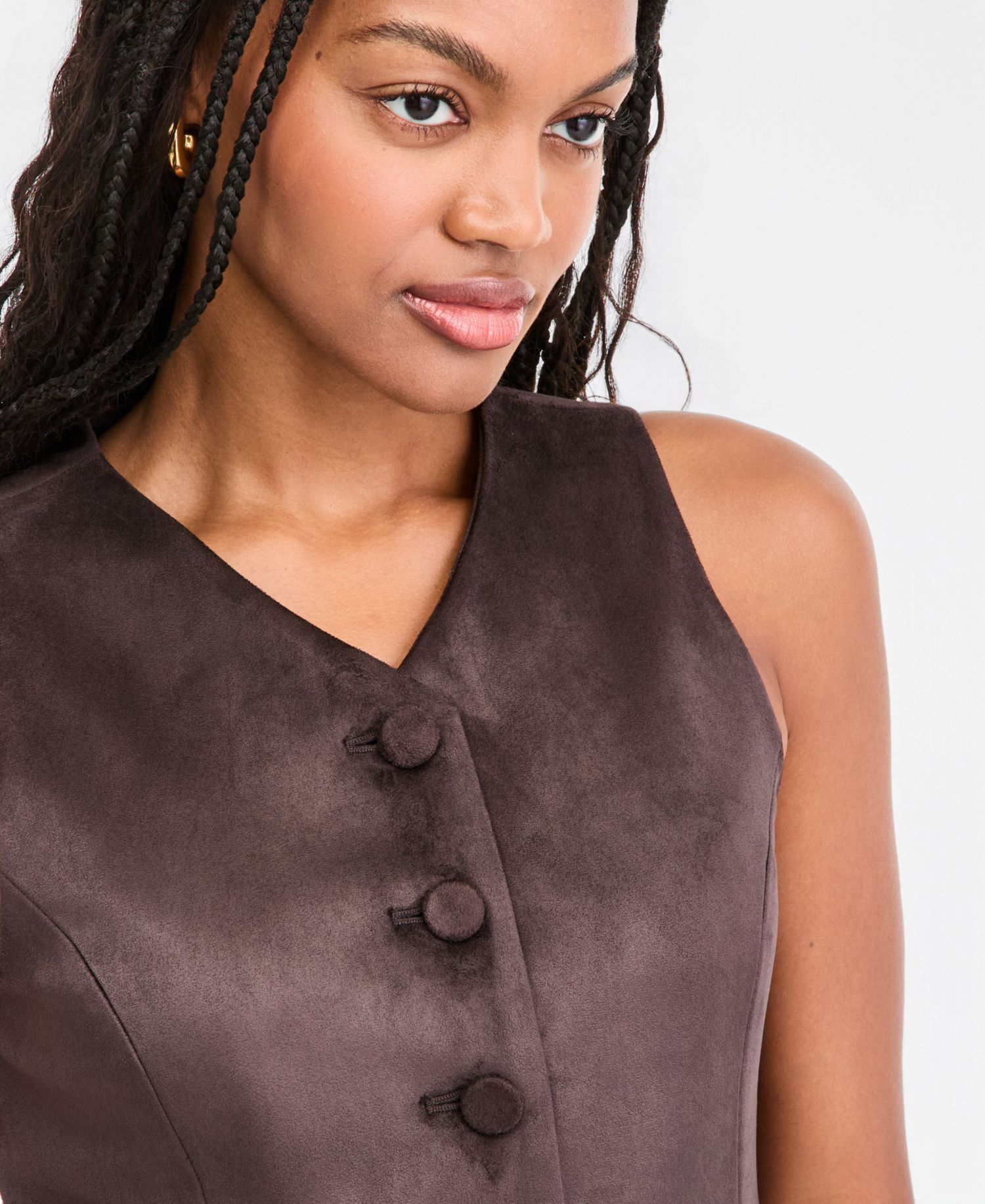 Women's Faux Suede Longline Tailored Vest