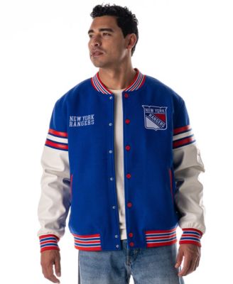 Men's and Women's Blue New York Rangers Drop Shoulder Full-Snap Varsity Jacket