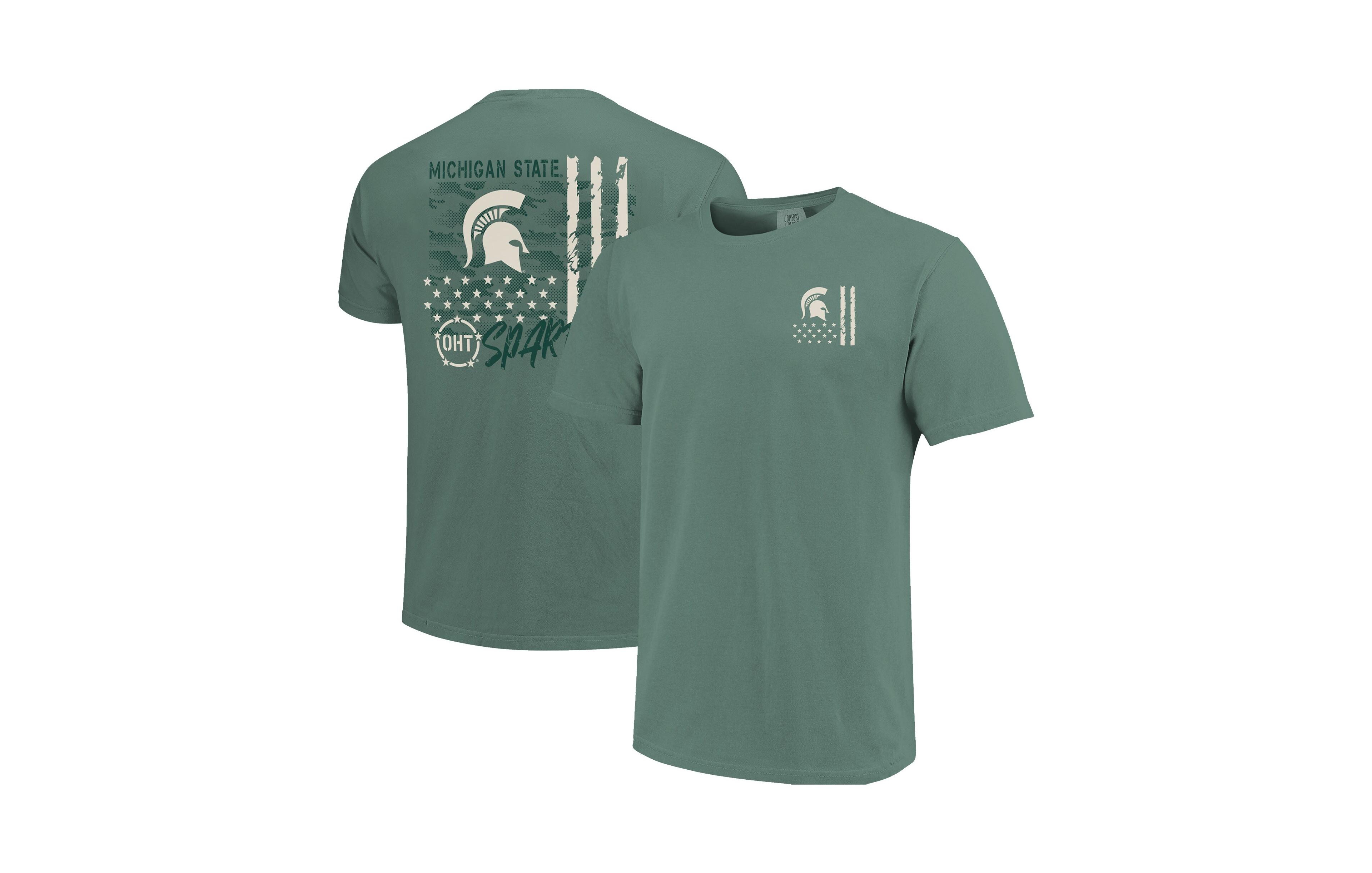 Image One Men's Green Michigan State Spartans Comfort Colors Oht Camo Overlay T-Shirt