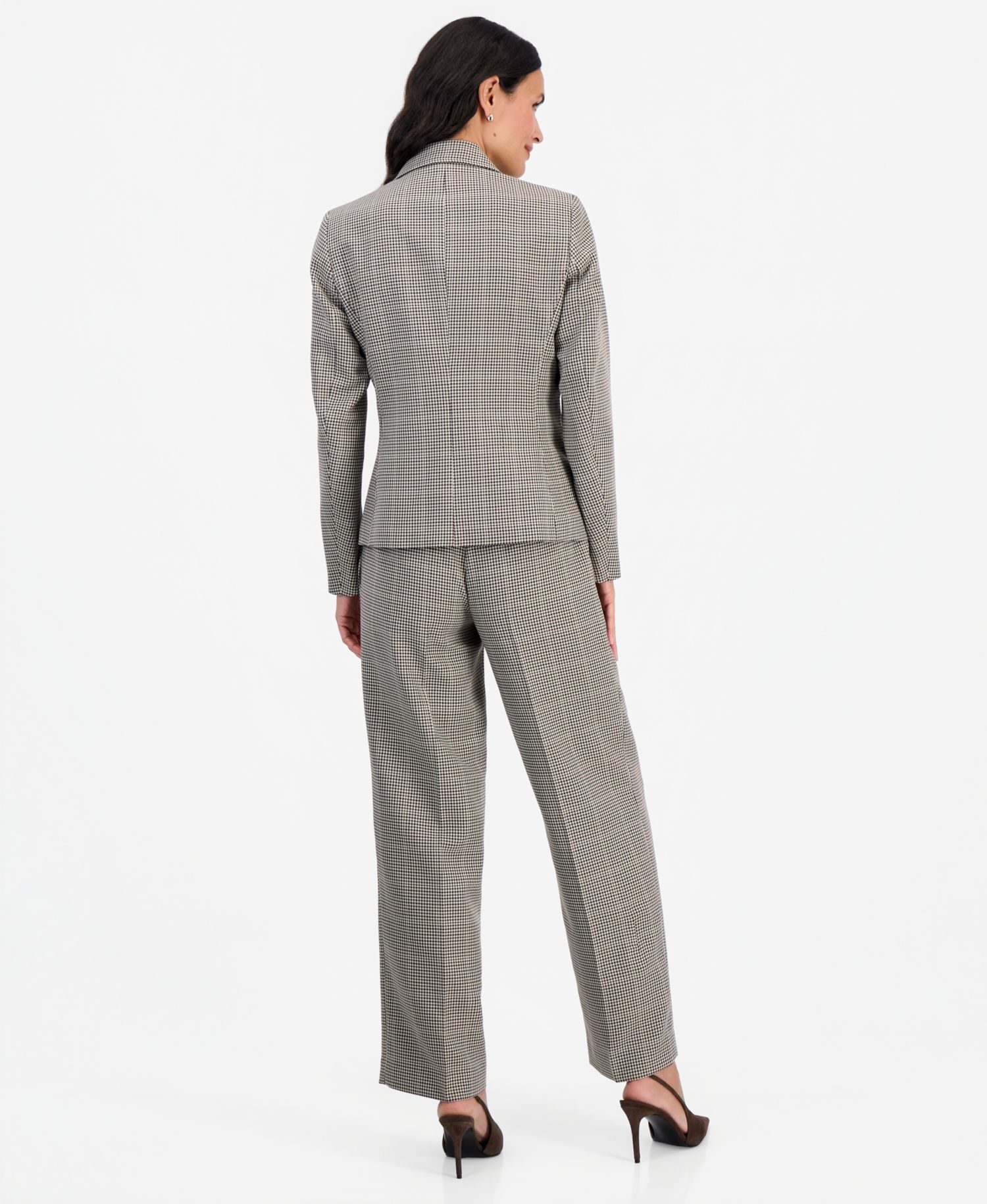 Women's Plaid Wide-Leg Jacket and Pants, 2-Piece Set