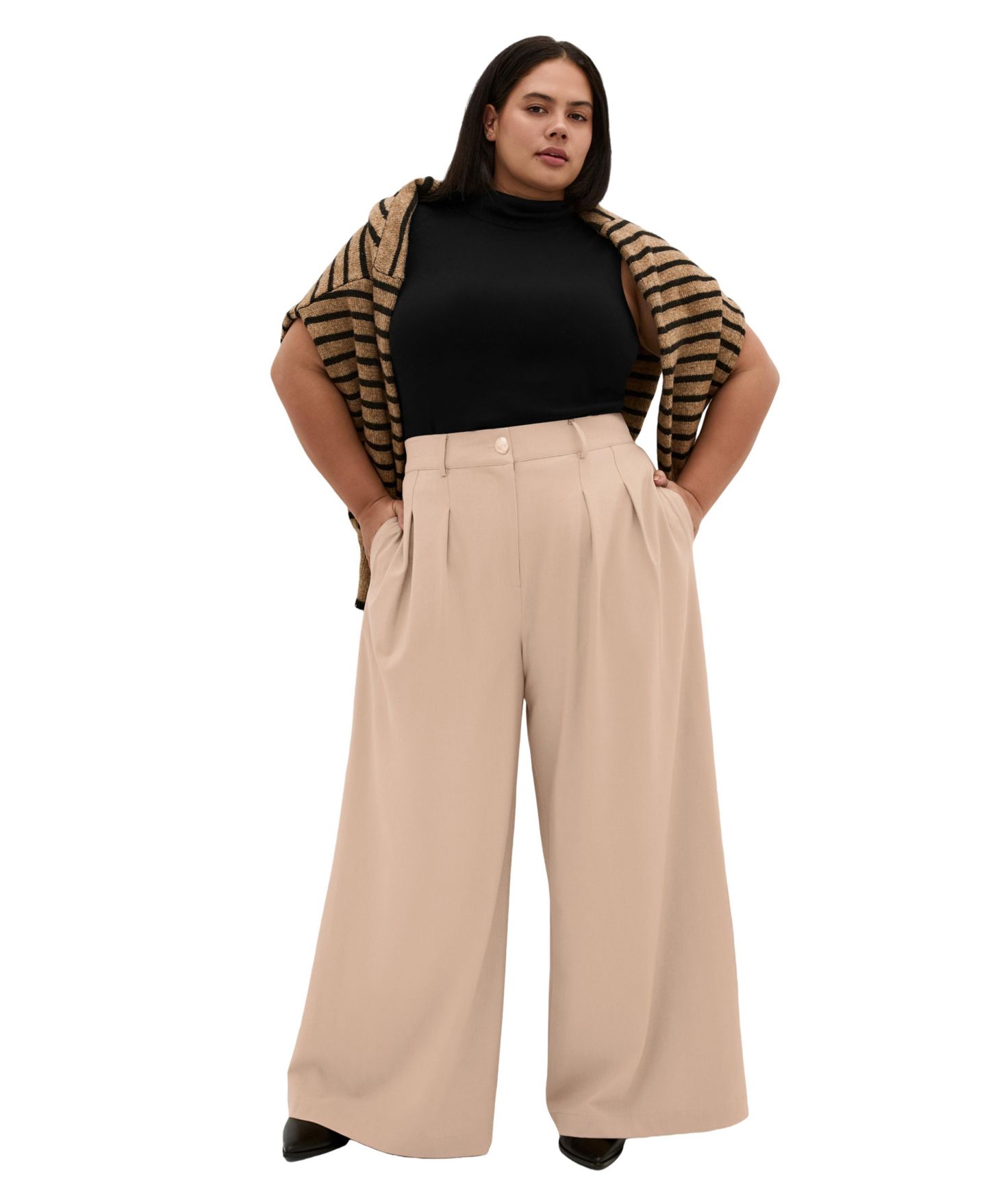 Женские брюки CITY CHIC Plus Size Abbigail Wide Leg Pant, цвет: Серо-коричневый меланжевый — фото 3