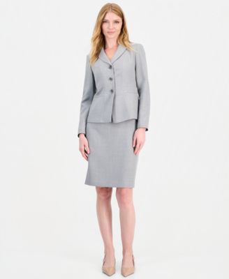 Women's Melange Slim-Fit Peak-Lapel 3-Button Blazer and Skirt, 2-Piece Set