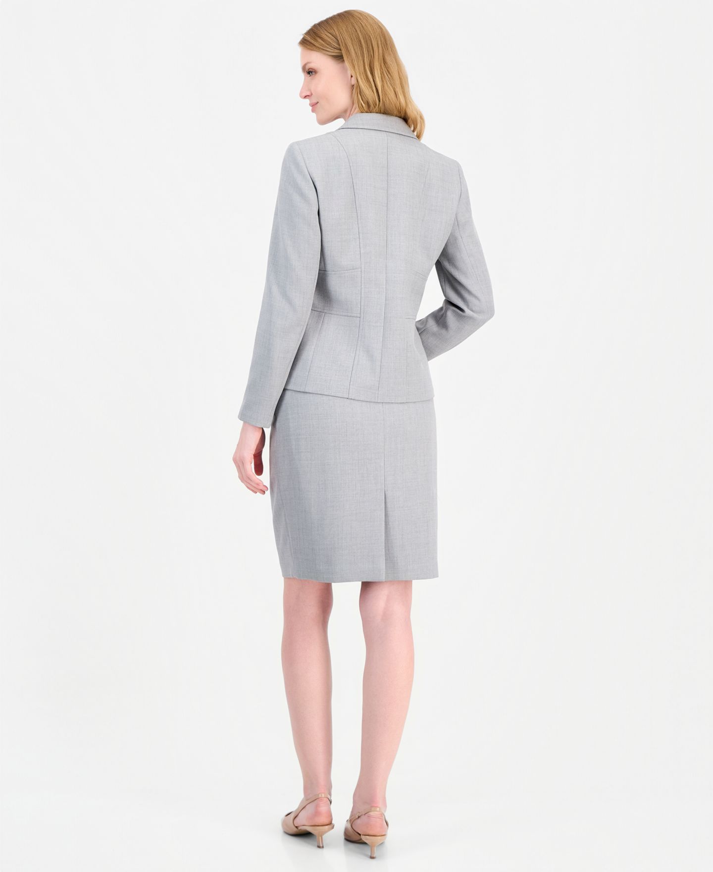 Женский комплект Le Suit Petite Melange Slim-Fit Peak-Lapel 3-Button Blazer and Skirt, 2-Piece Set, цвет: Серый разноцветный — фото 7