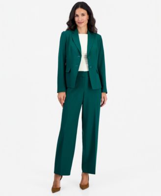 Women's Notch-Collar Stretch Wide-Leg Jacket and Pants, 2-Piece Set