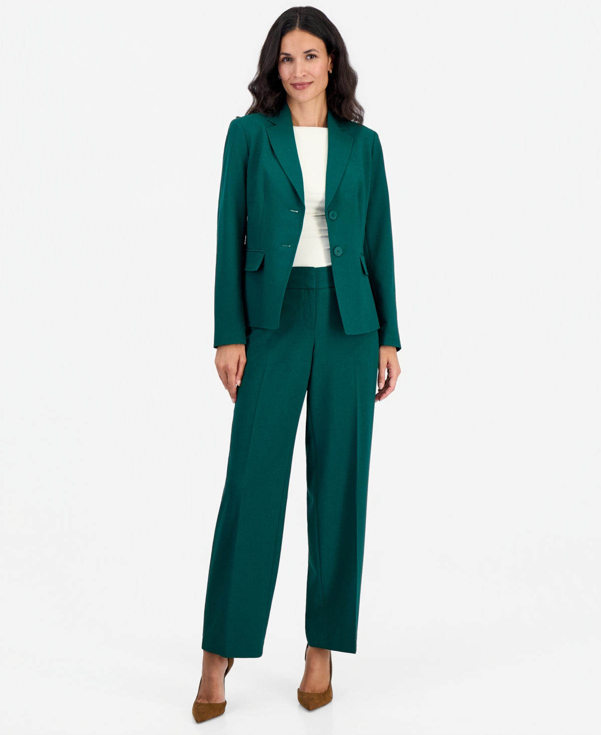 Le Suit Women's Notch-collar Stretch Wide-leg Jacket And Pants, 2-piece Set In Emerald