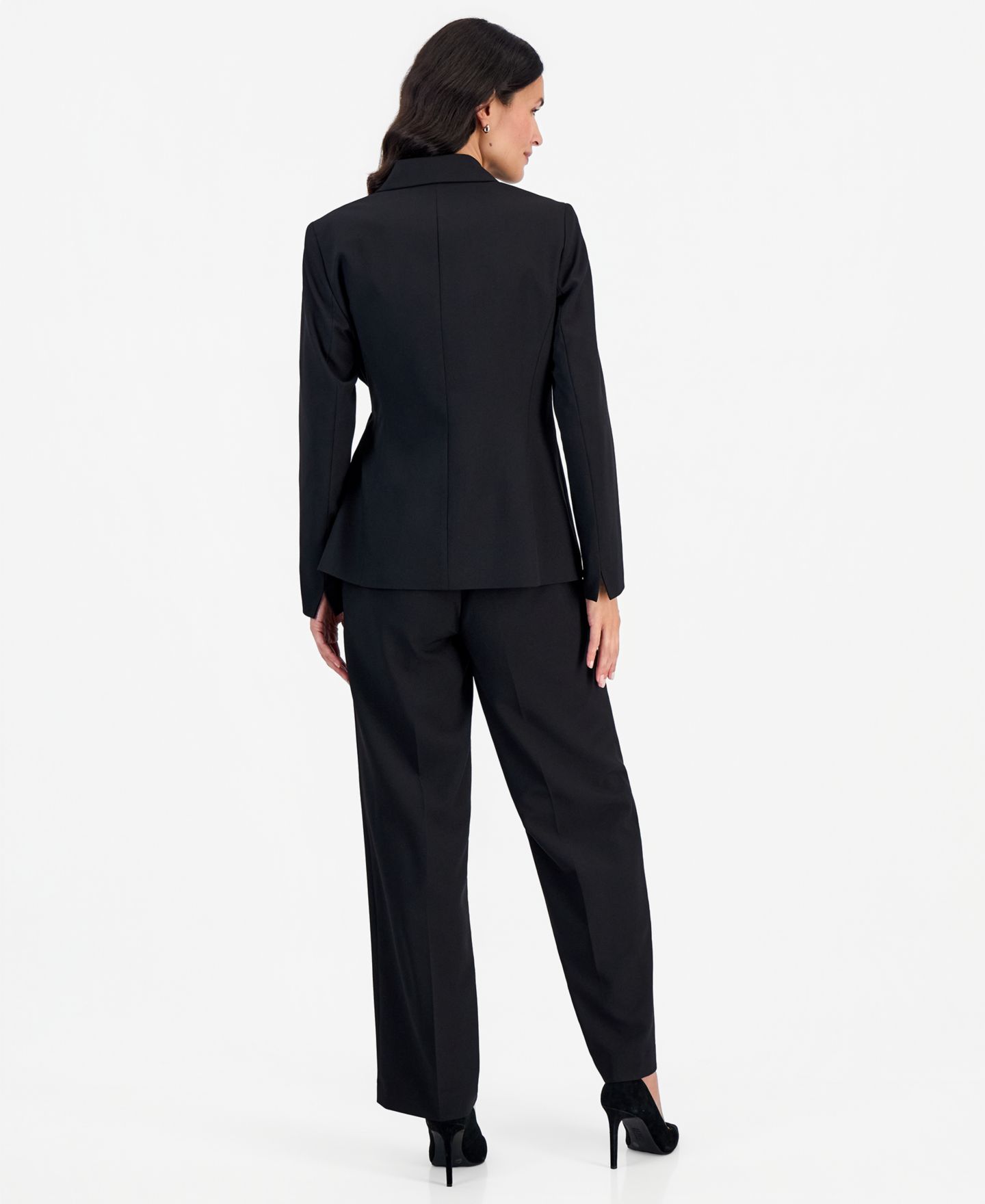 Женский комплект Le Suit Peak Lapel Wide-Leg Classic Fit Jacket and Pants, 2-Piece Set, цвет: Чёрный — фото 7