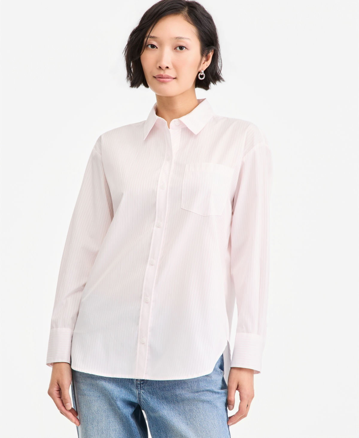 On 34th Women's Long-Sleeve Twill Striped Button-Down Shirt, Created for Macy's - Playful Pink Stripe