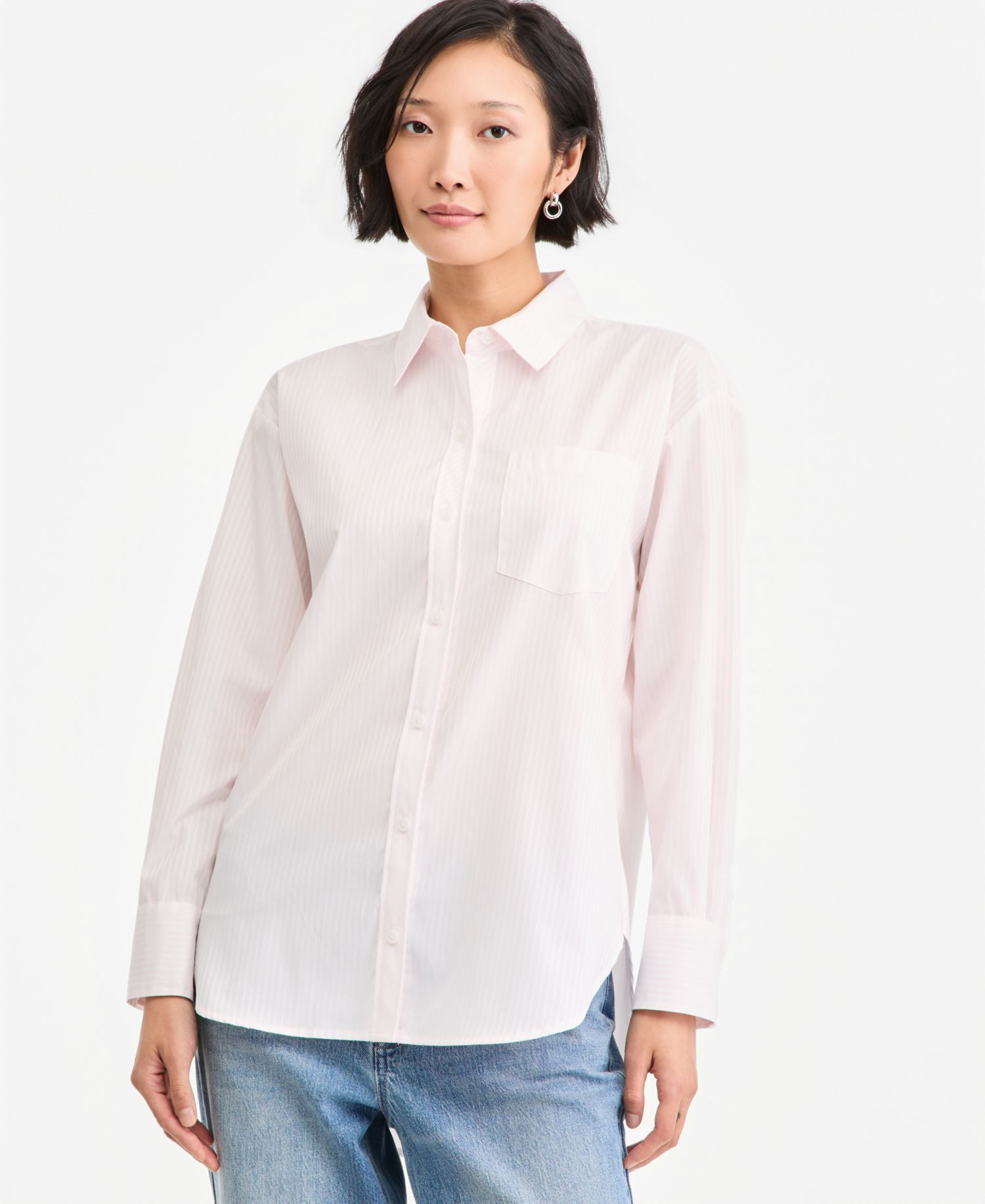 Women's Long-Sleeve Twill Striped Button-Down Shirt