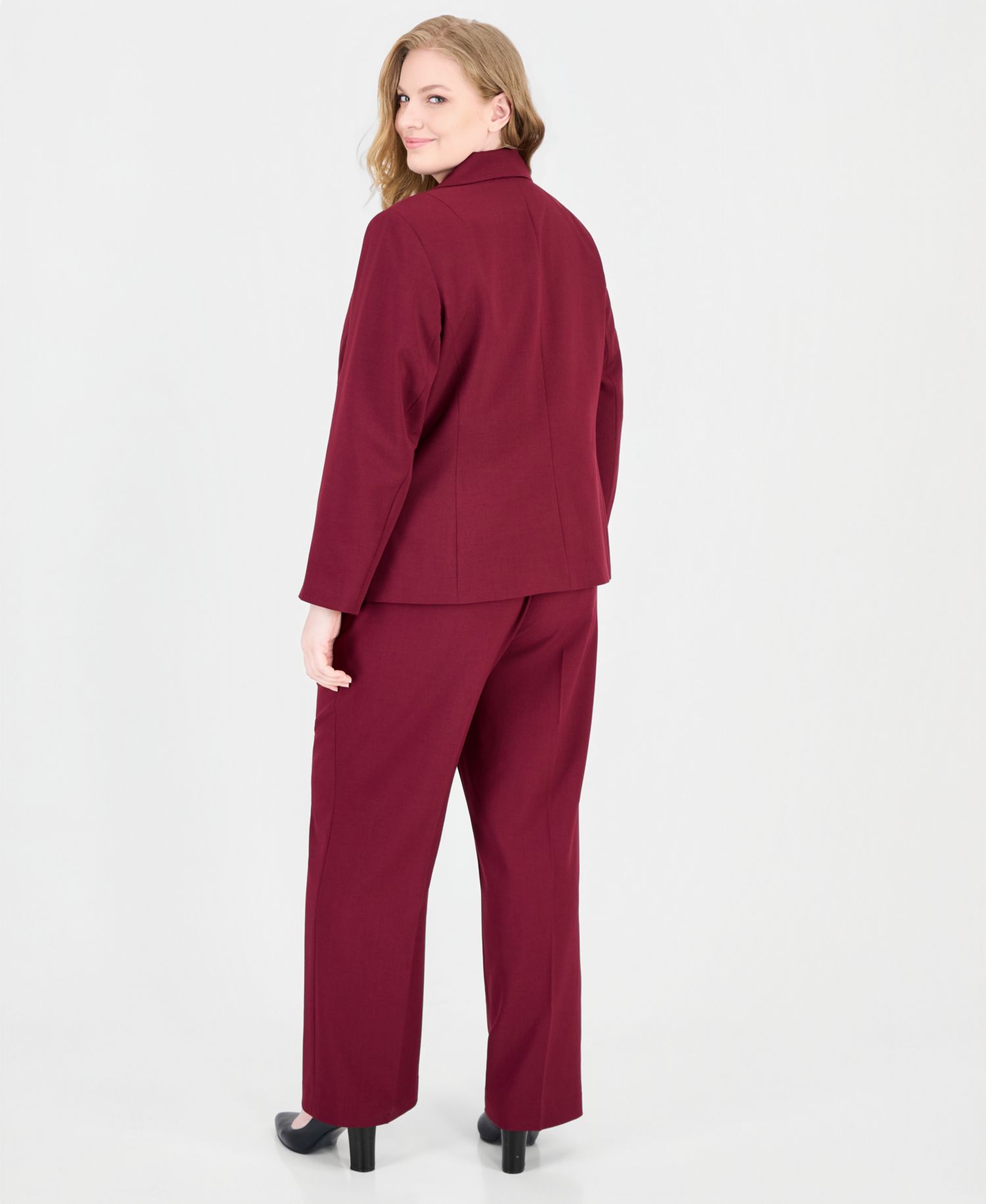 Plus Size Classic-Fit Wide-Leg Mid-Rise Pant Suit