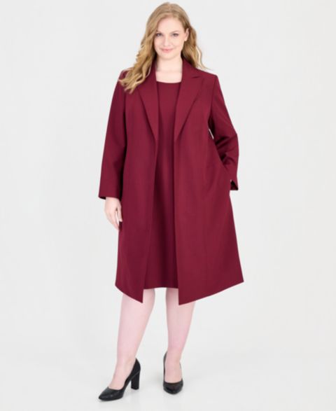Женские комплекты Le Suit Plus Size Peak-Lapel Sheath Topper & Dress, 2-Piece Set, цвет: Бордо