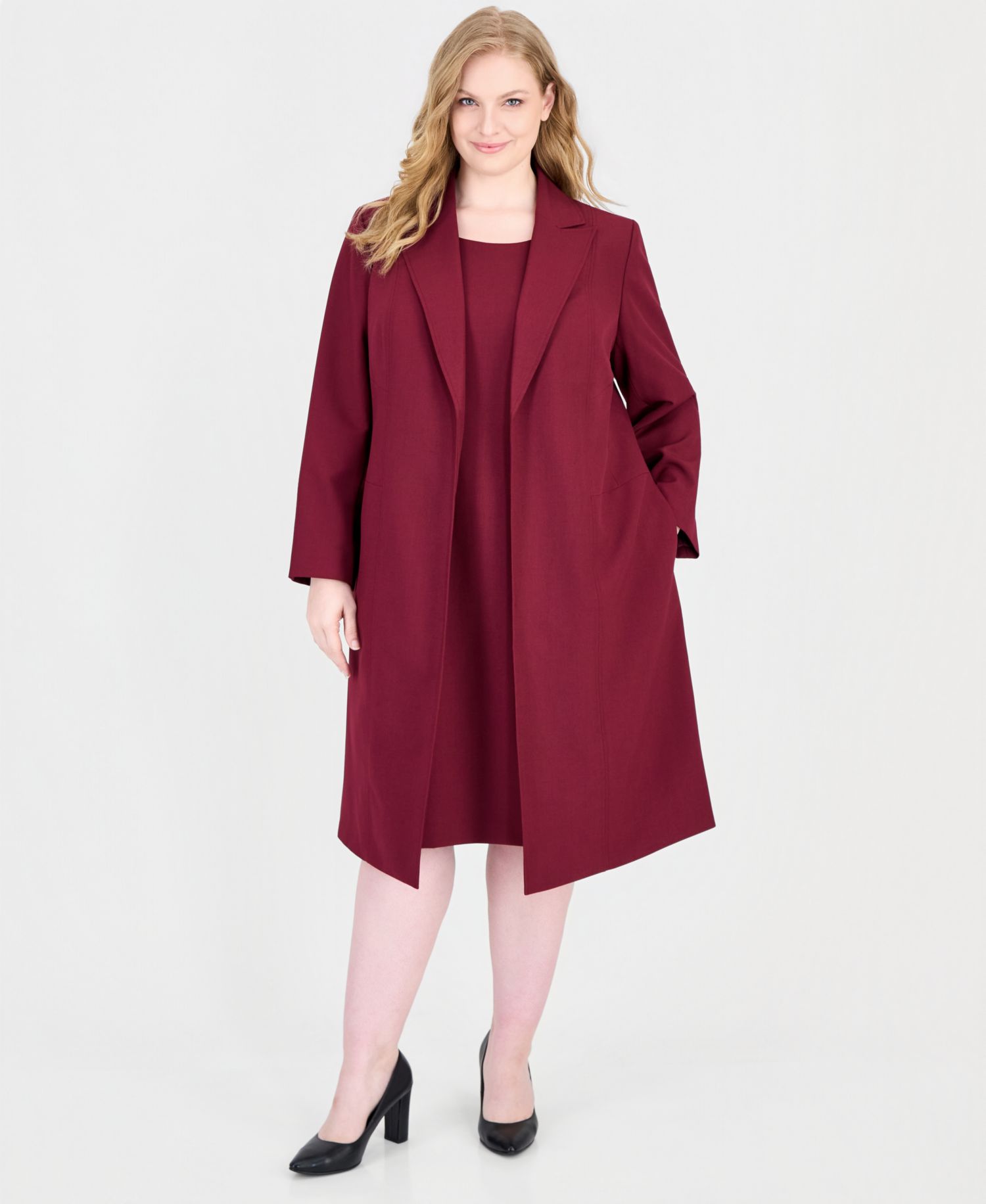 Plus Size Peak Lapel Topper and Basic Sheath Dress, 2-Piece Set