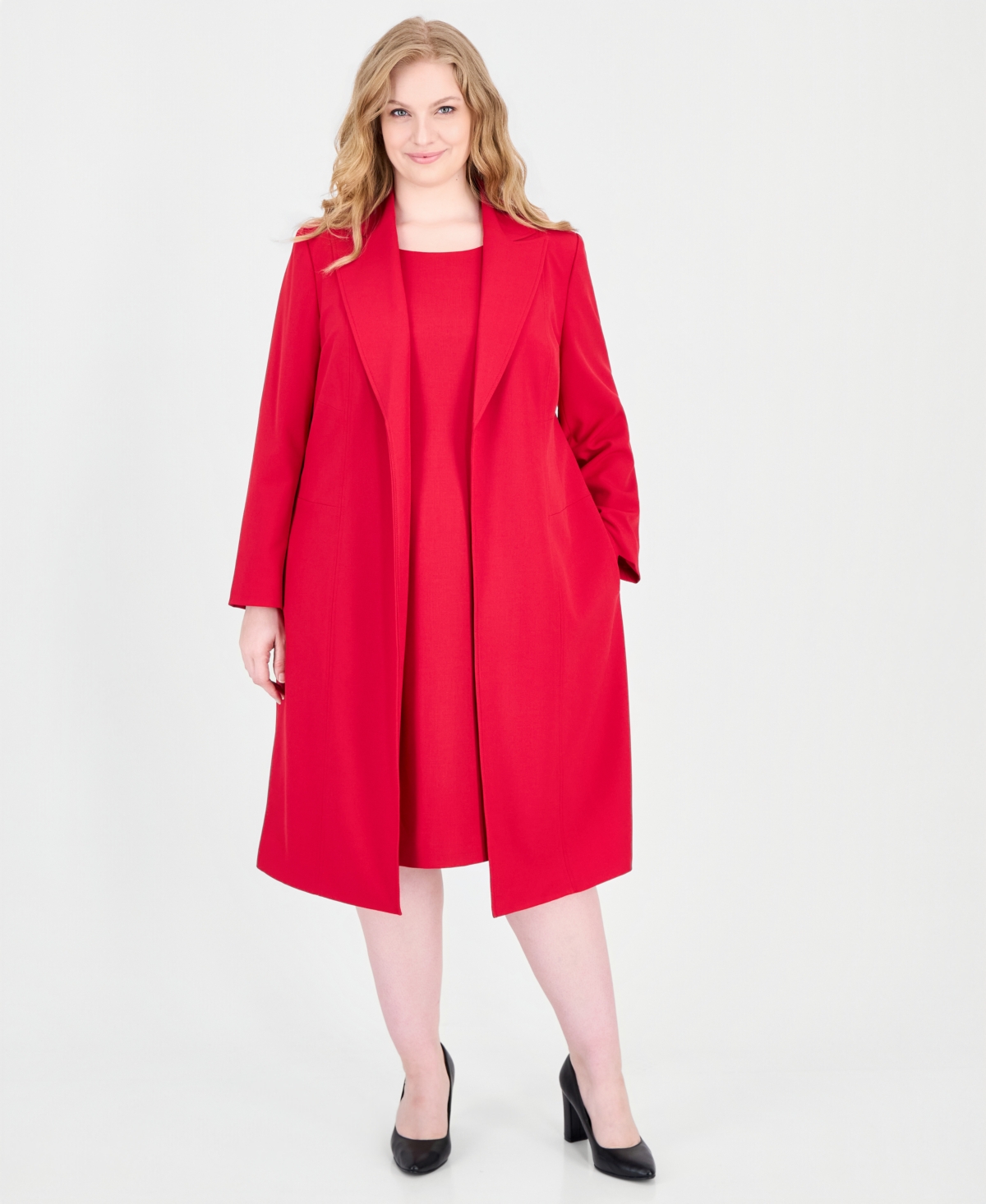 Le Suit Plus Size Peak-Lapel Sheath Topper & Dress, 2-Piece Set - Cherry