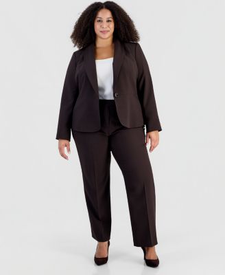 Plus Size Shawl-Collar Wide-Leg Jacket and Pants, 2-Piece Suit