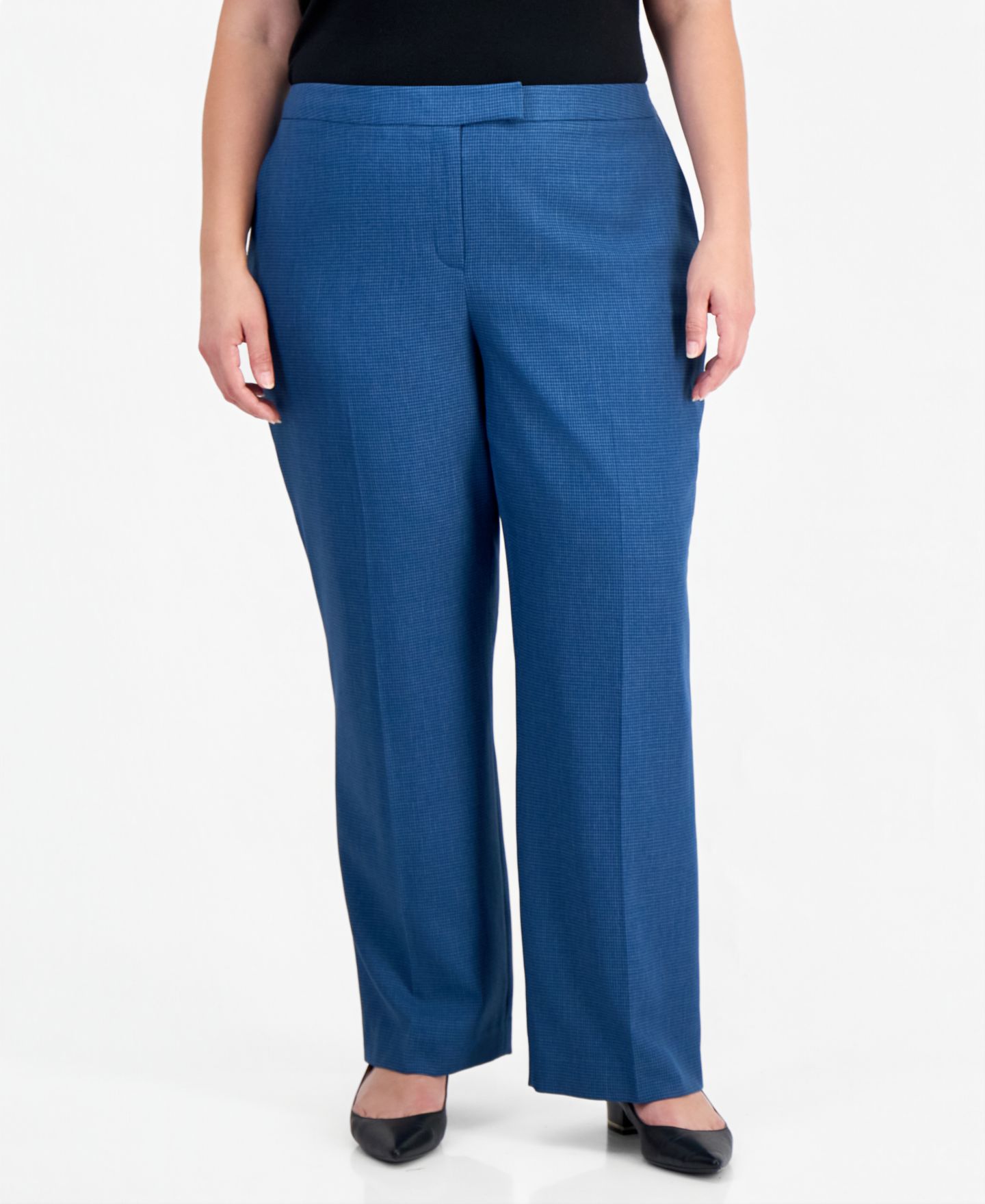 Женский комплект Le Suit Plus SizeHoundstooth Wide-Leg Classic Fit Jacket and Pants, 2-Piece Suit, цвет: Синий разноцветный — фото 8