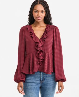 Women's Long-Sleeve Peplum Ruffle Blouse