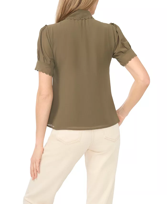 Women's Scalloped Puff-Sleeve Button-Front Top - thumbnail 10