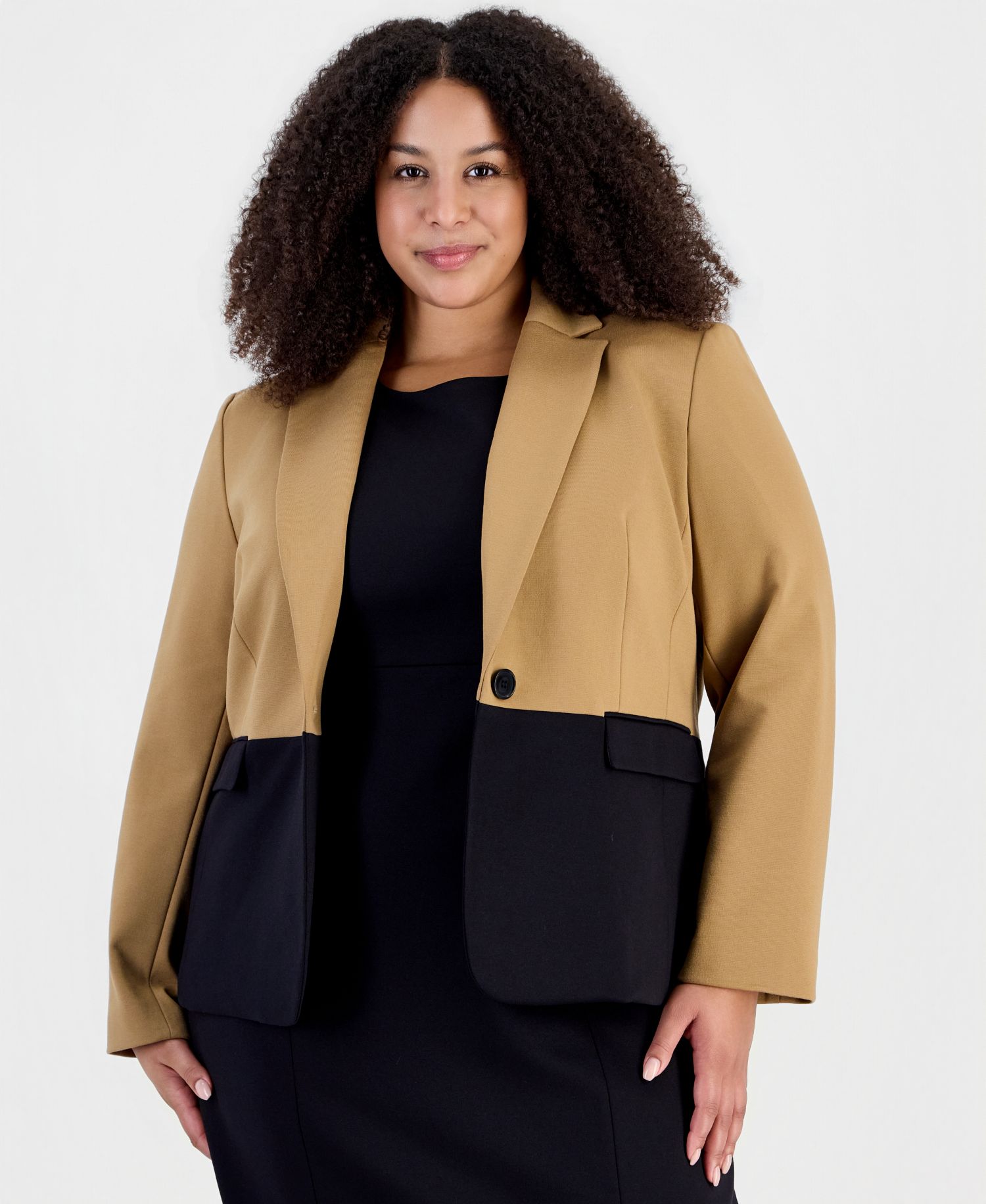 Plus Size Peplum Empire-Waist Seam Colorblock Jacket & Dress, 2-Piece Set