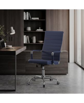 Executive High Back Leather Office Chair, Ergonomic Swivel Rolling Computer Chair with Wheels, Ribbed Back for Conference and Home Office