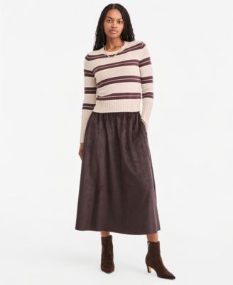 Women's High-Waisted Faux Suede Midi Skirt