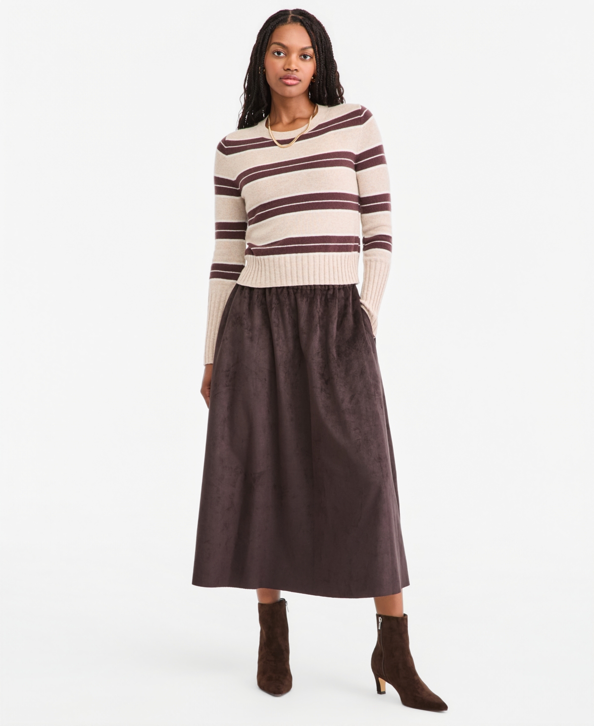 On 34th Women's High-Waisted Faux Suede Midi Skirt, Macy's Exclusive - Ganache