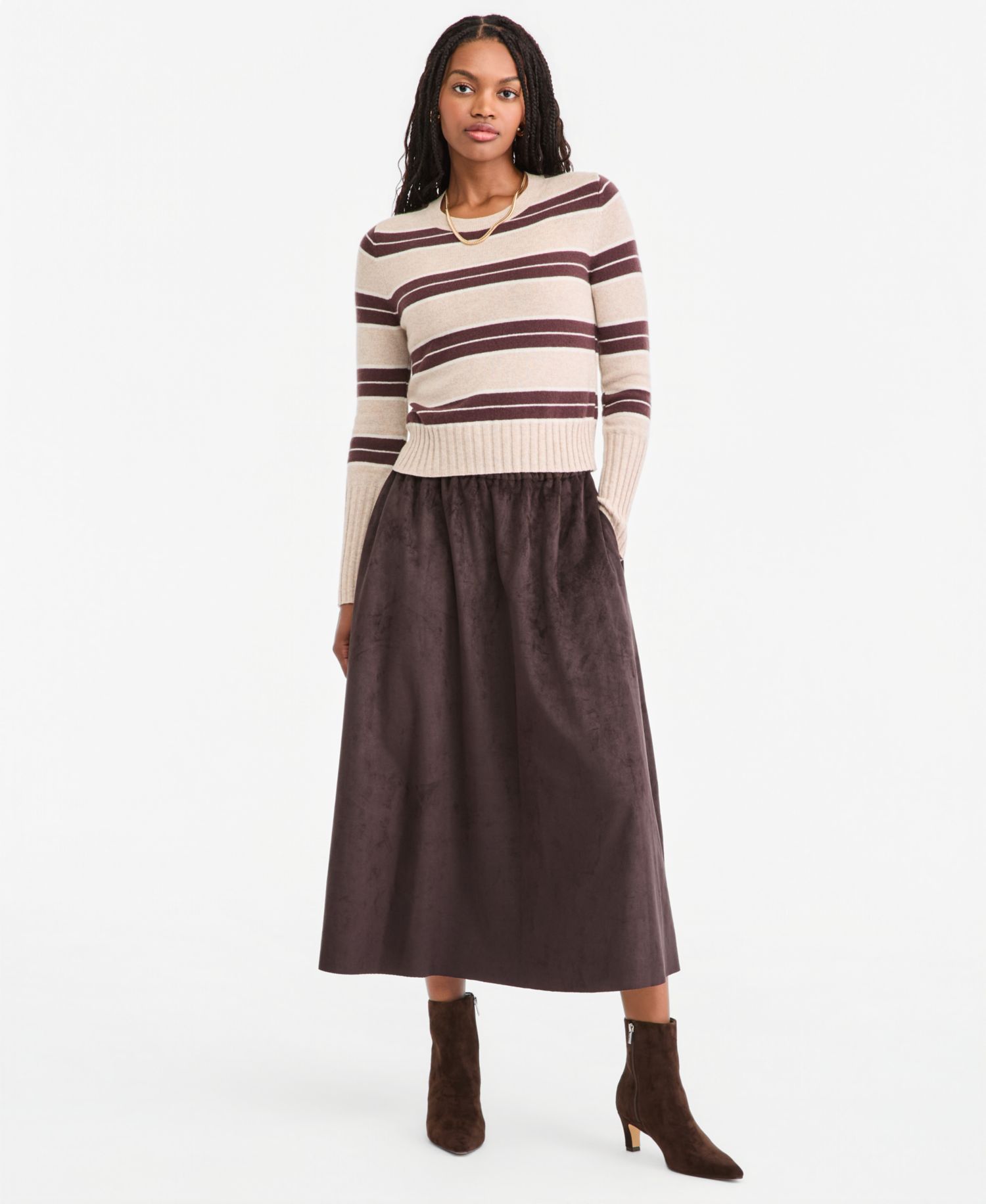 Women's High-Waisted Faux Suede Midi Skirt