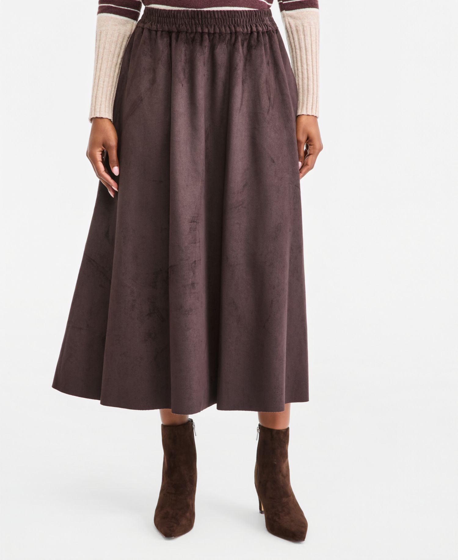 Women's High-Waisted Faux Suede Midi Skirt