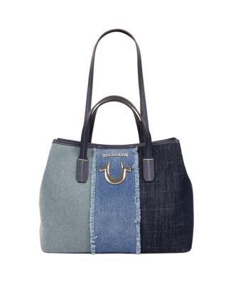 Frayed Denim Horseshoe Tote with Removable Wristlet