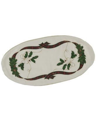 Holiday Nouveau Holly Berry Ribbon Plaid Centerpiece, 15" x 30"