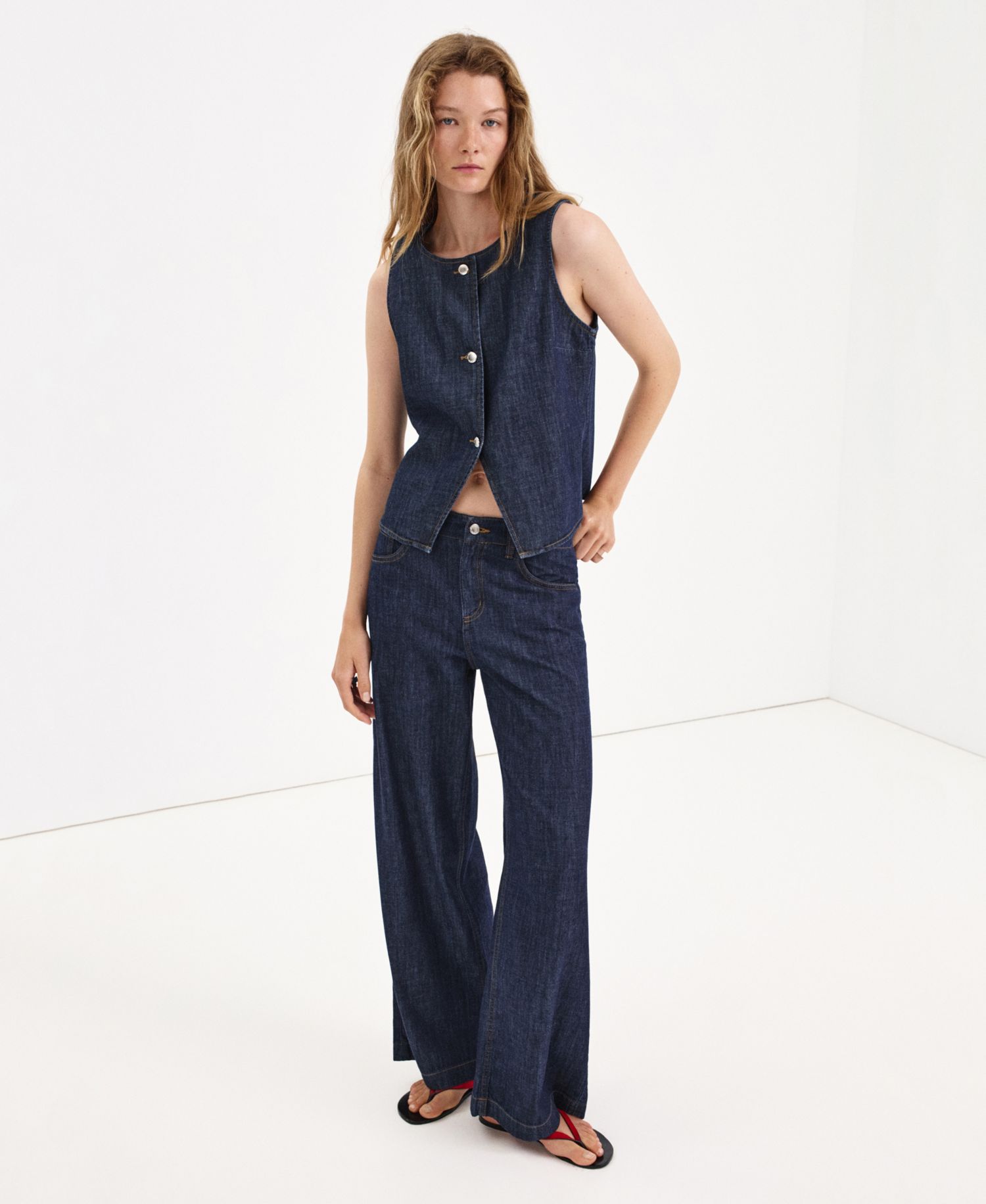 Women's Buttoned Denim Vest