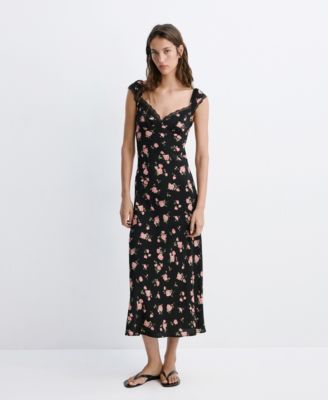 Women's Short-Sleeve V-Neck Floral-Print Midi Dress
