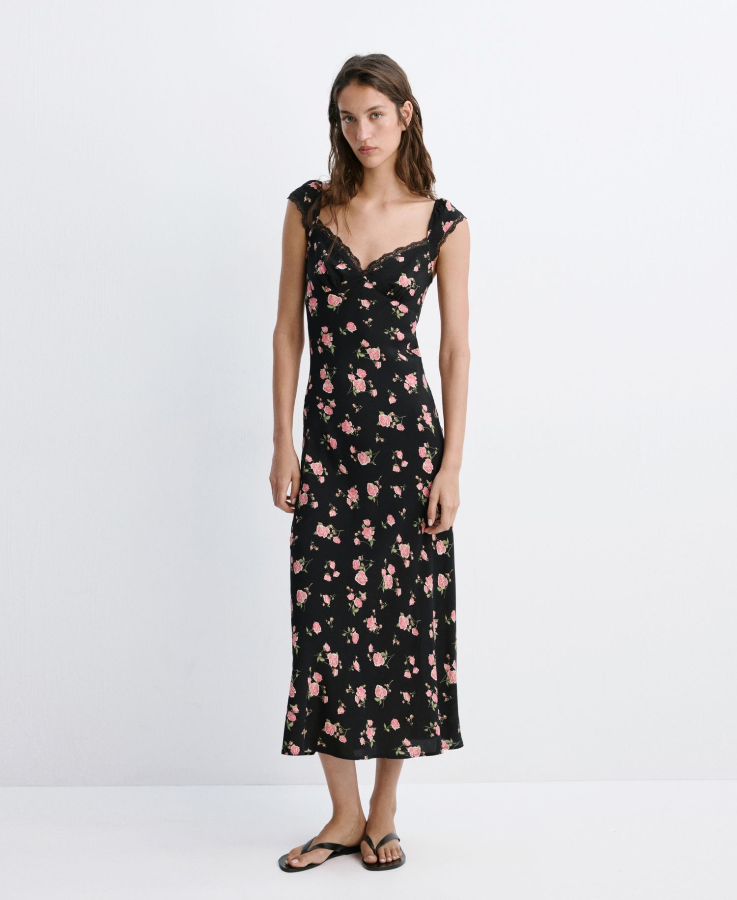 Women's Short-Sleeve V-Neck Floral-Print Midi Dress