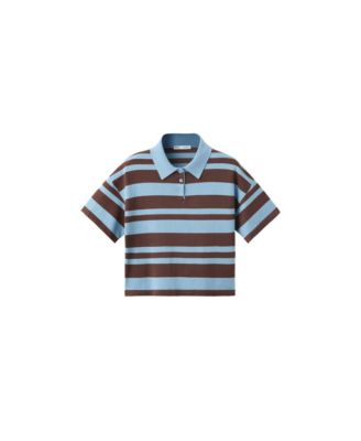 Women's Striped Short-Sleeve Cropped Cotton-Blend Polo Shirt