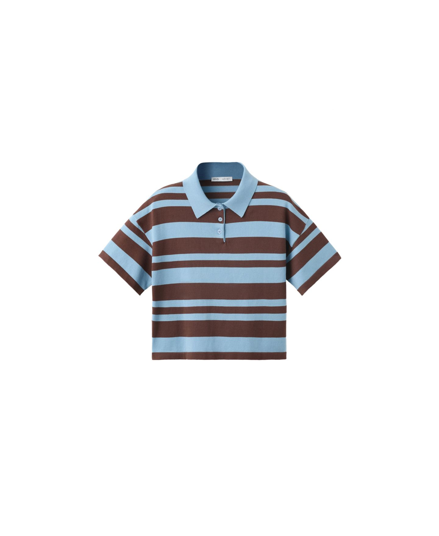 Женское поло Mango Striped Short-Sleeve Cropped Cotton-Blend Polo, цвет: Небесно-голубой — фото 1
