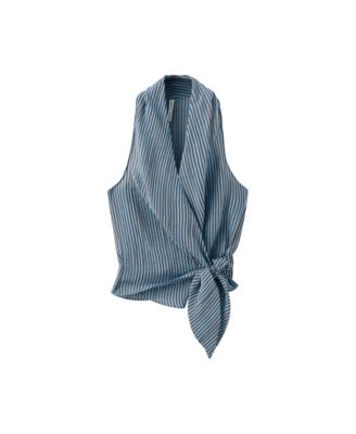 Women's Striped Wrap Blouse, V-Neck