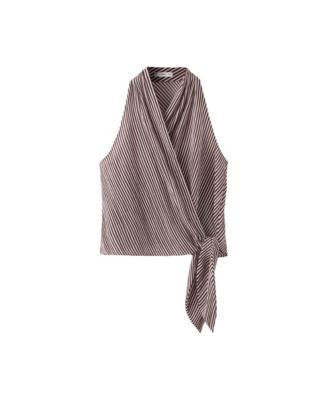 Women's Striped Wrap Blouse, V-Neck