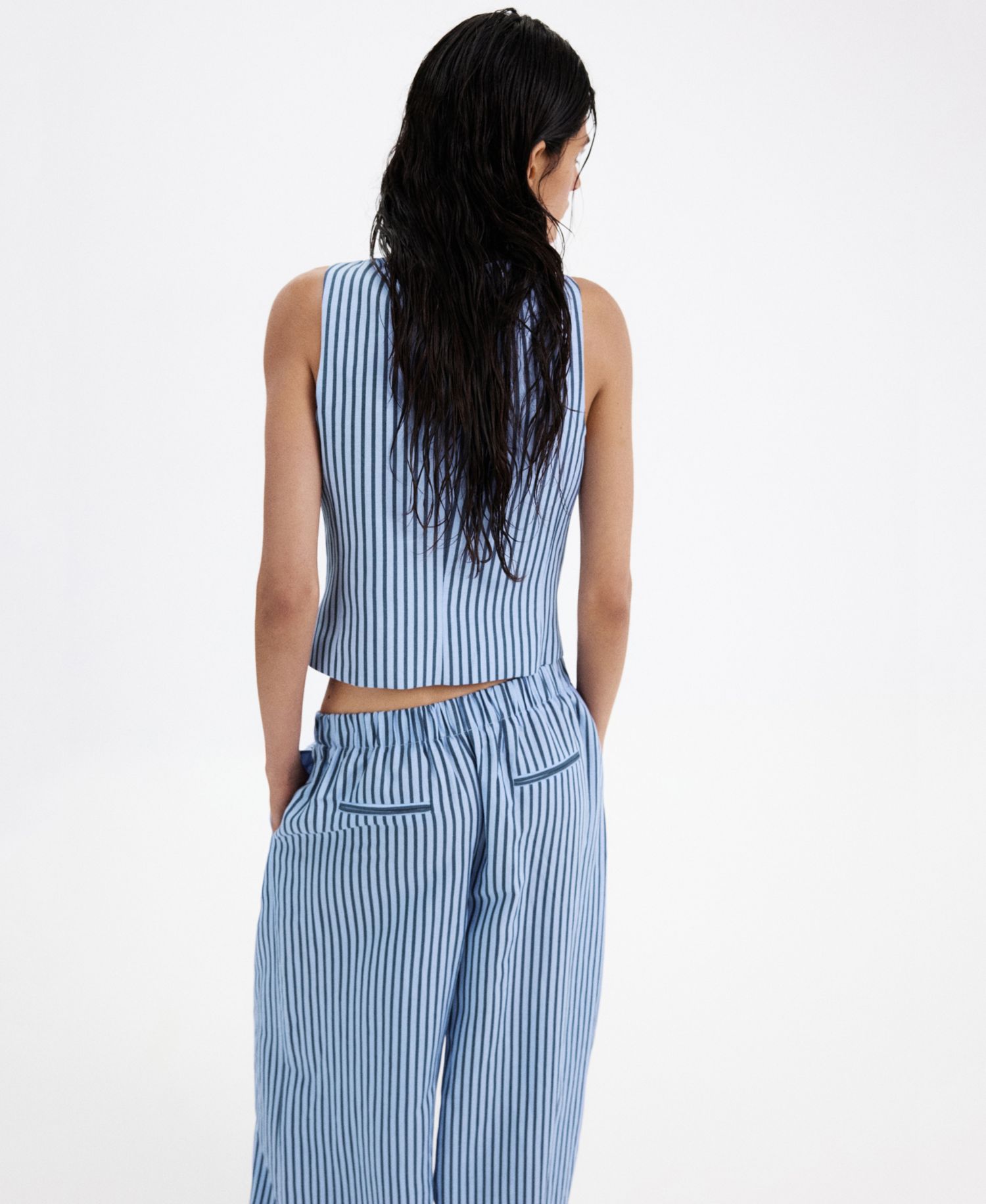 Women's Striped Sleeveless Button Vest