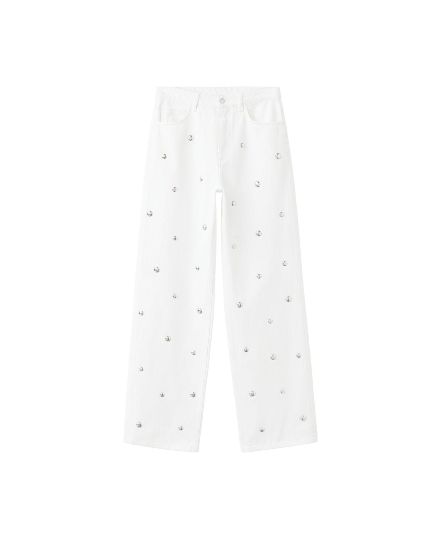 Женские джинсы Mango Wide-Leg Studded, цвет: Молочный белый — фото 1