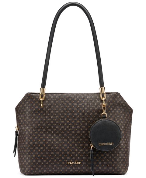 Женская сумка Calvin Klein Waverly Zip-Top Extra-Large Tote Handbag, цвет: Коричневый хаки / Чёрный