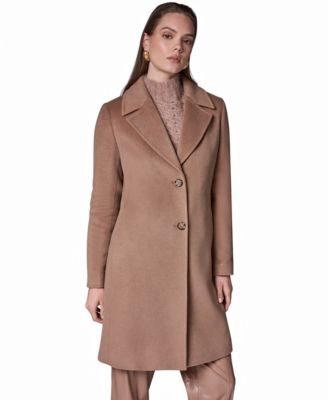 Women's Single-Breasted Notch Collar Wool-Cashmere Blend Lined Walker Coat