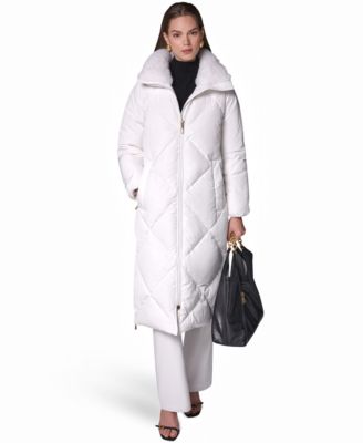 Women's Quilted Midi-Length Faux Fur-Trimmed Puffer Coat